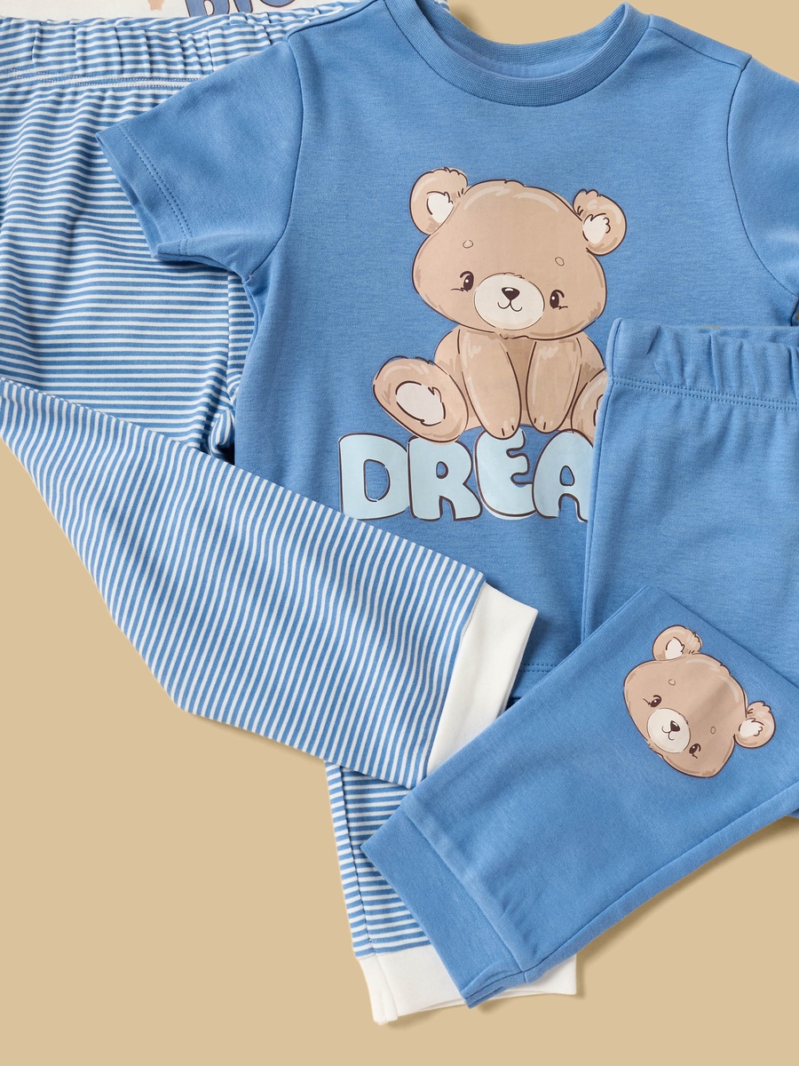 Pack of 2 - Teddy Bear Print Cotton Pyjama Set