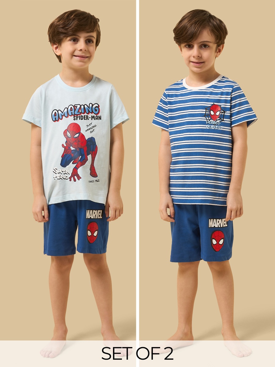 Pack of 2 - Spider-Man Print Cotton Shorts Set