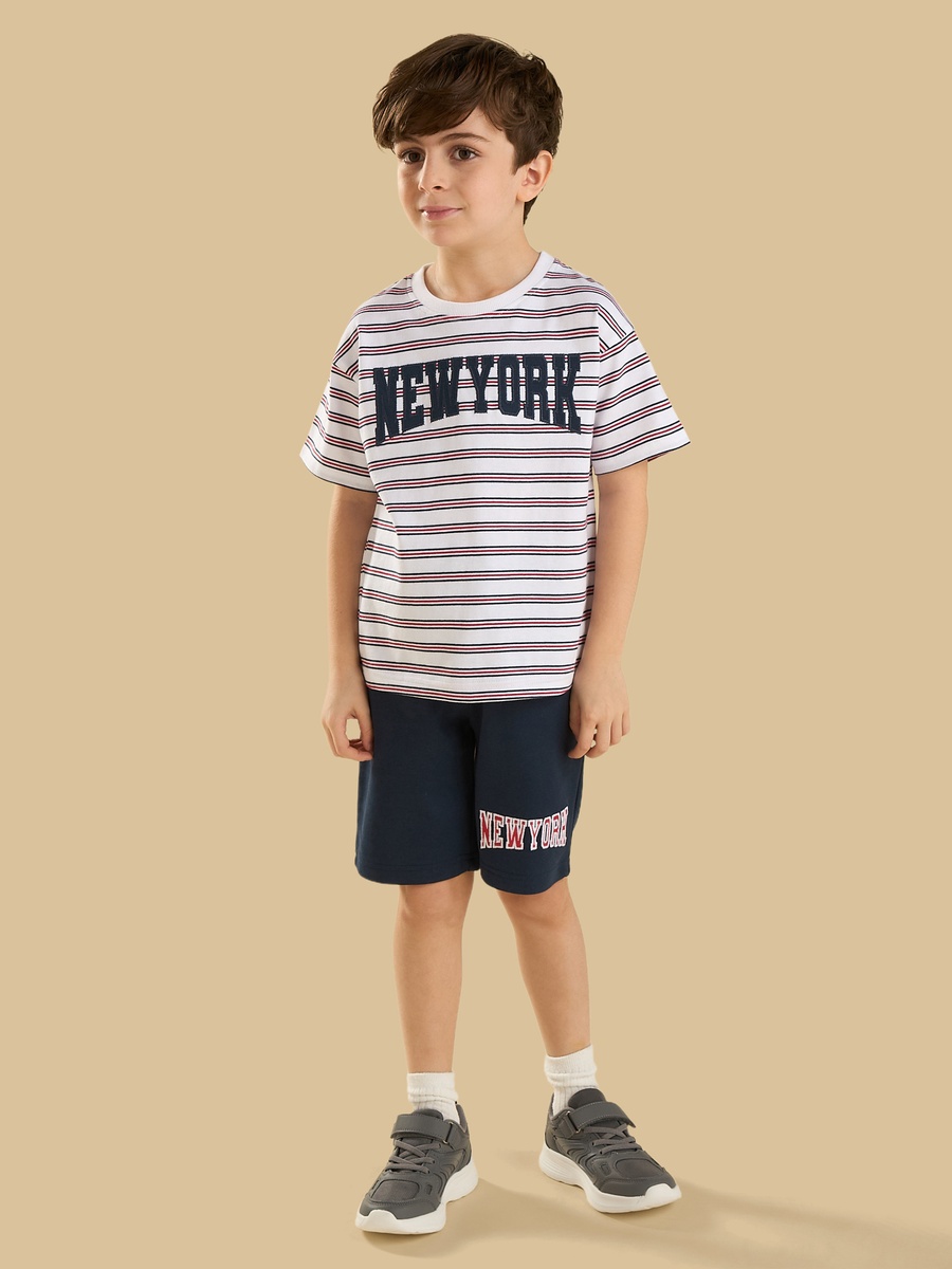 New York Embroidered Cotton T-Shirt and Shorts Set