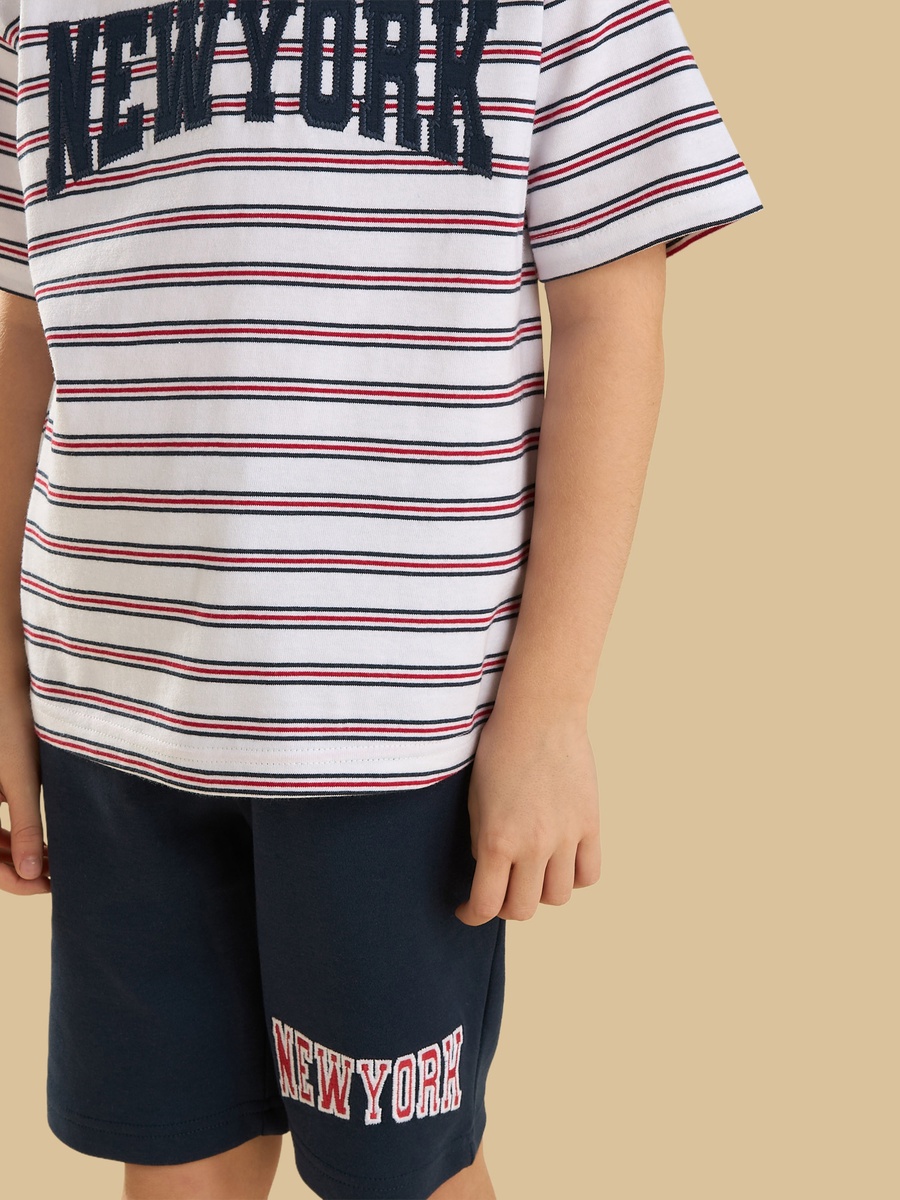 New York Embroidered Cotton T-Shirt and Shorts Set