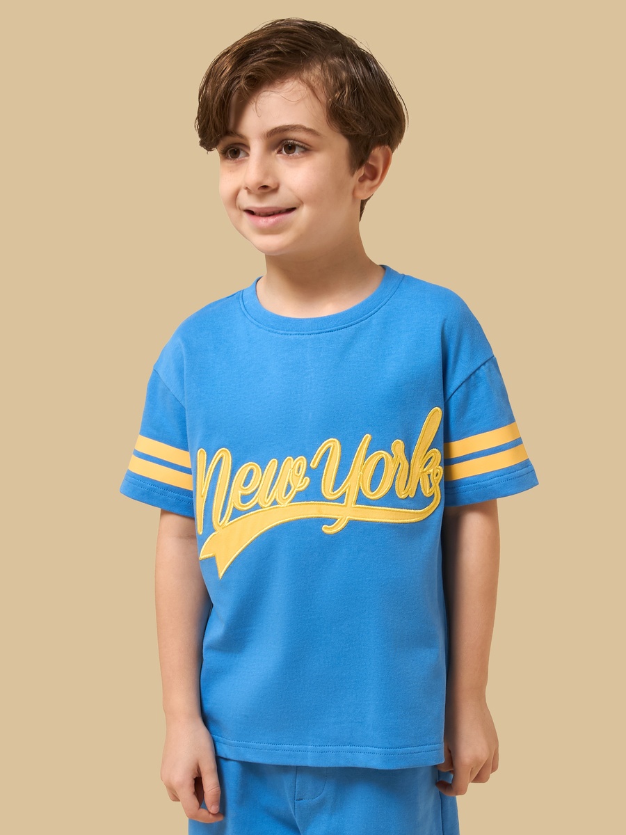New York Applique Cotton T-Shirt and Shorts Set