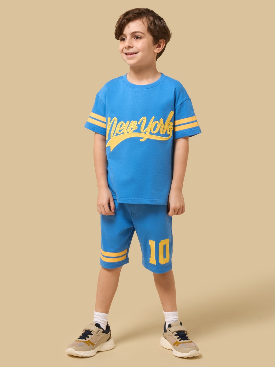 New York Applique Cotton T-Shirt and Shorts Set