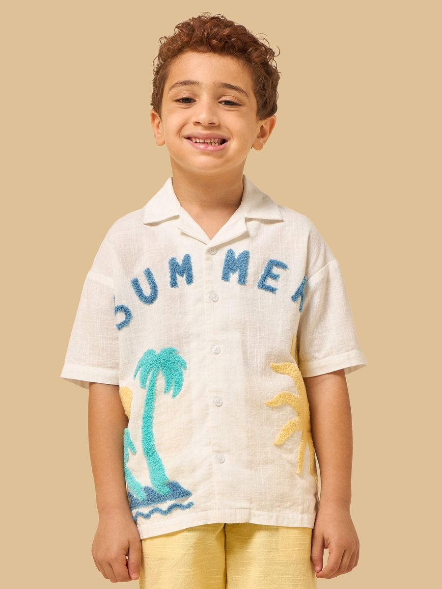Towel Embroidered Cotton Shirt and Shorts Set