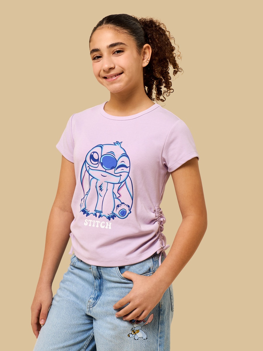 Stitch Print Loose Fit T-Shirt with Side Ruching