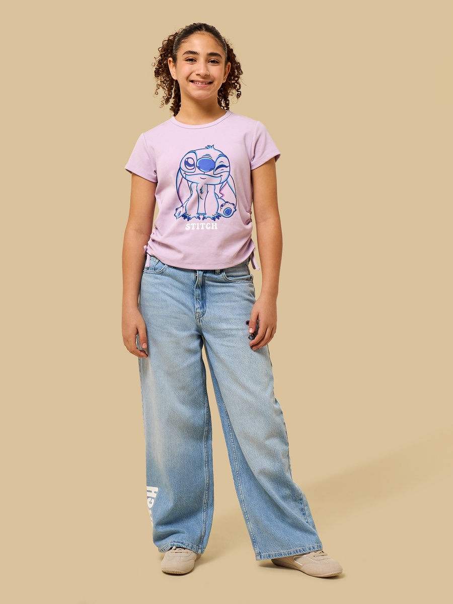Stitch Print Loose Fit T-Shirt with Side Ruching