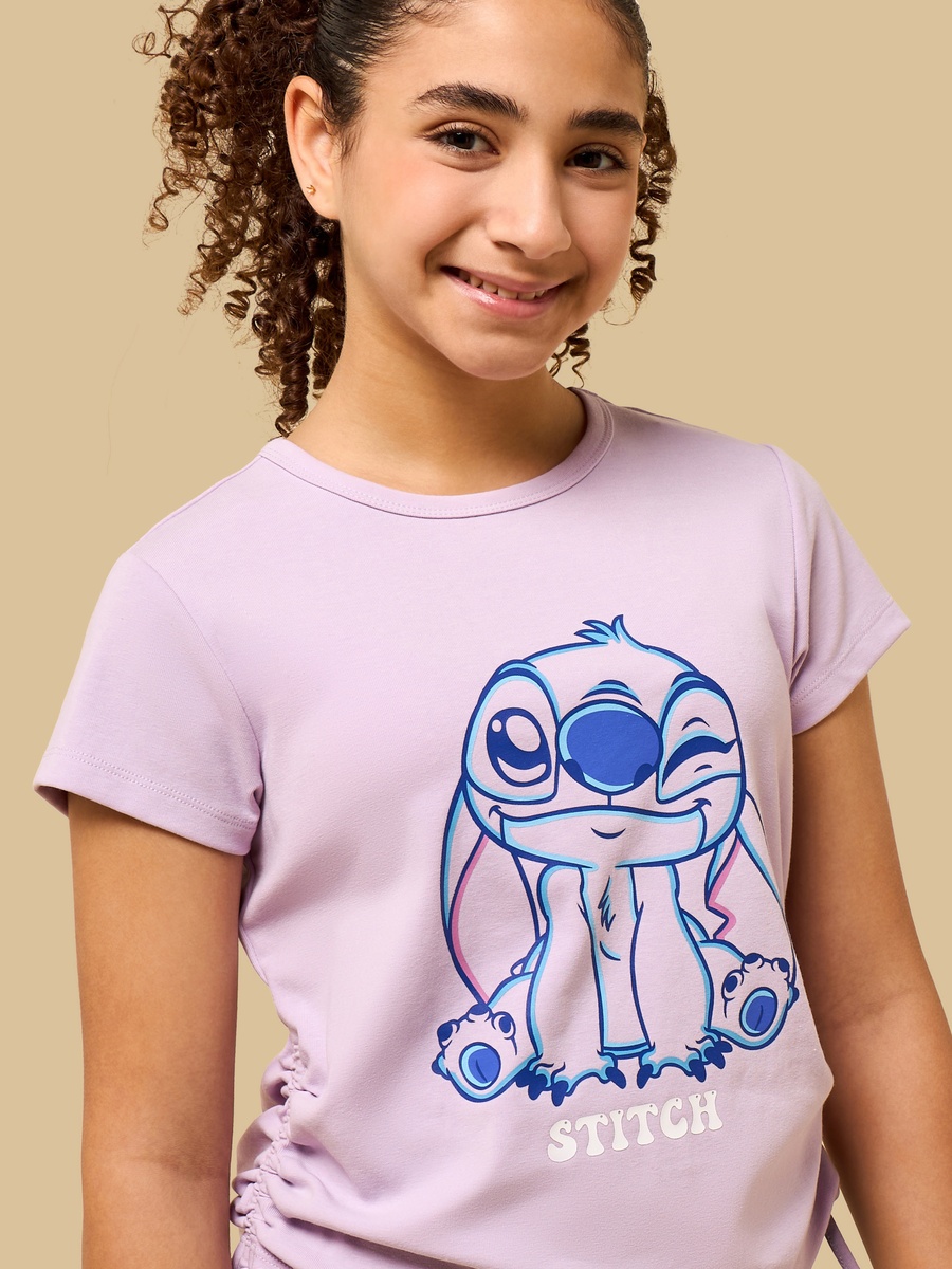 Stitch Print Loose Fit T-Shirt with Side Ruching