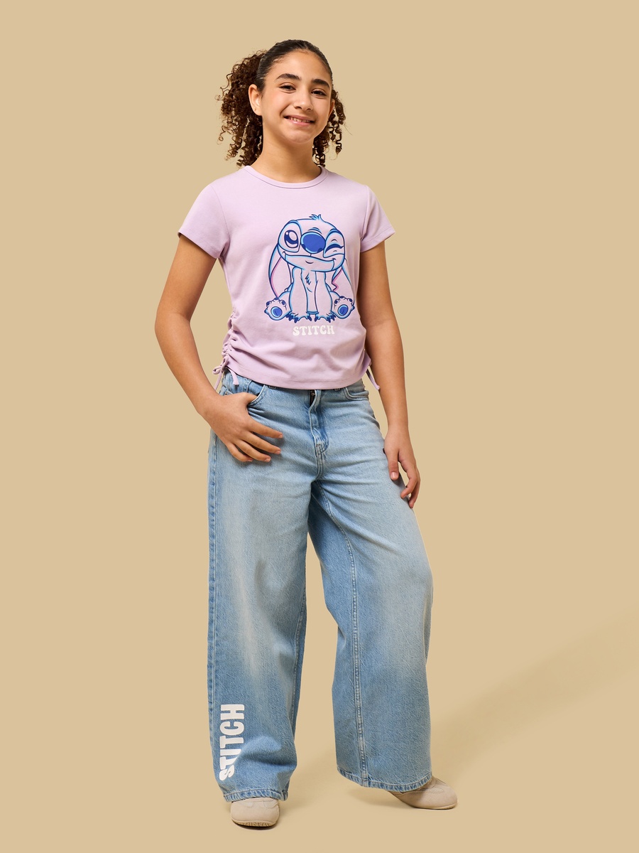 Stitch Print Loose Fit T-Shirt with Side Ruching