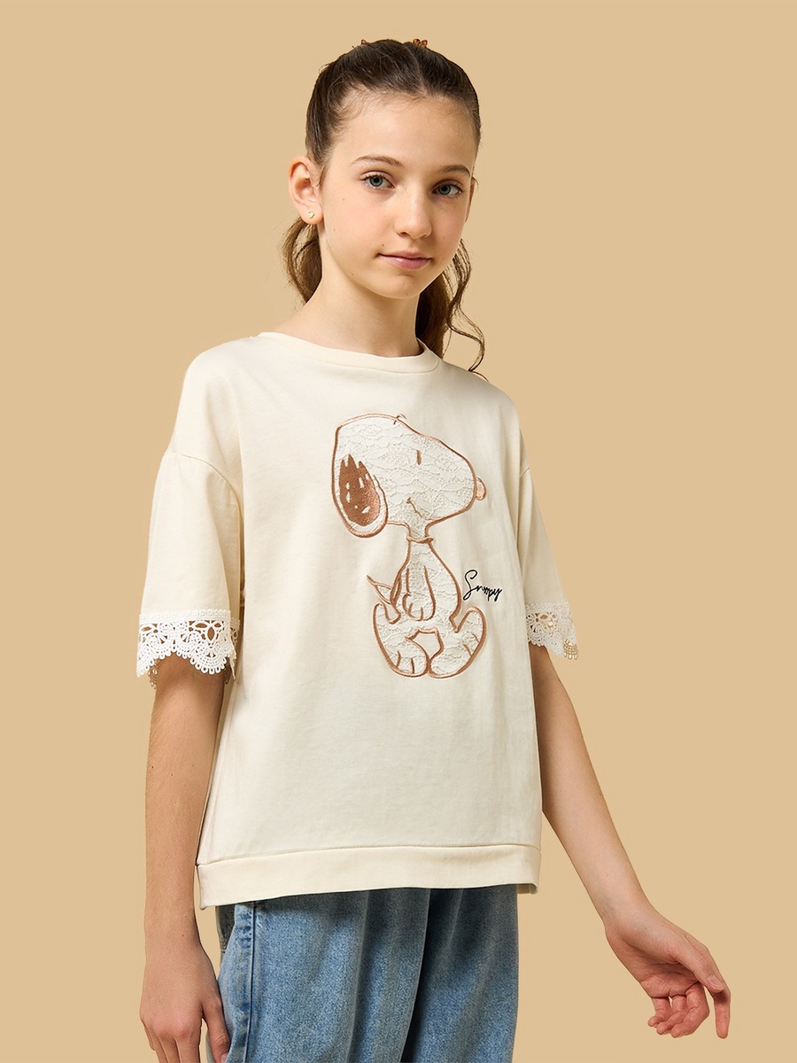 Snoopy Embroidered Oversized Cotton T-Shirt