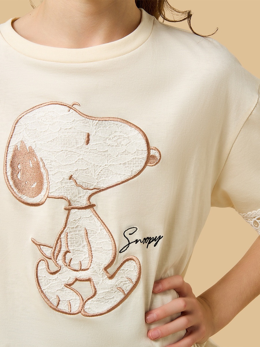 Snoopy Embroidered Oversized Cotton T-Shirt