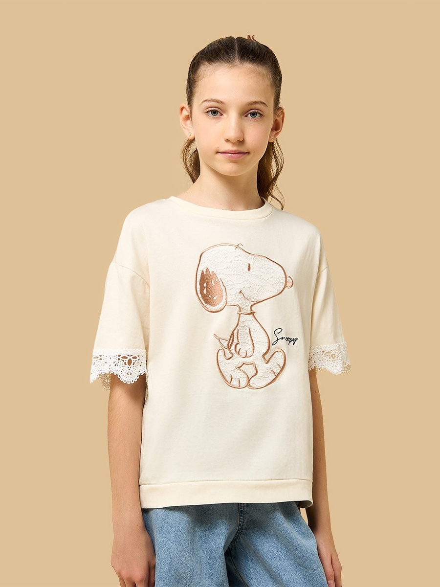 Snoopy Embroidered Oversized Cotton T-Shirt