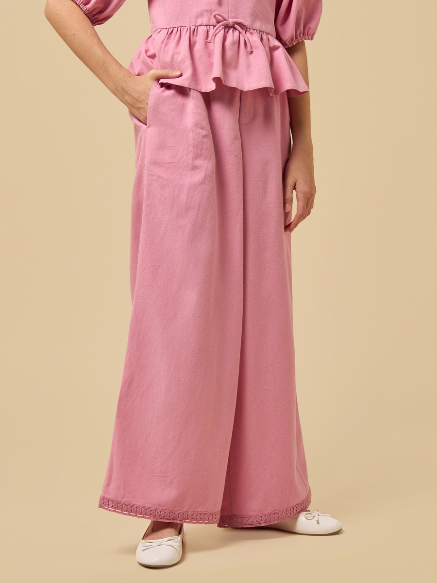 Bow Detail Puff Sleeve Peplum Top and Pants Set