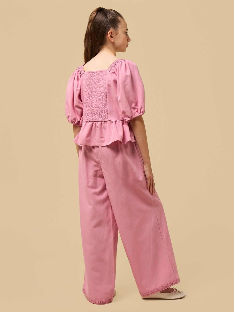 Bow Detail Puff Sleeve Peplum Top and Pants Set