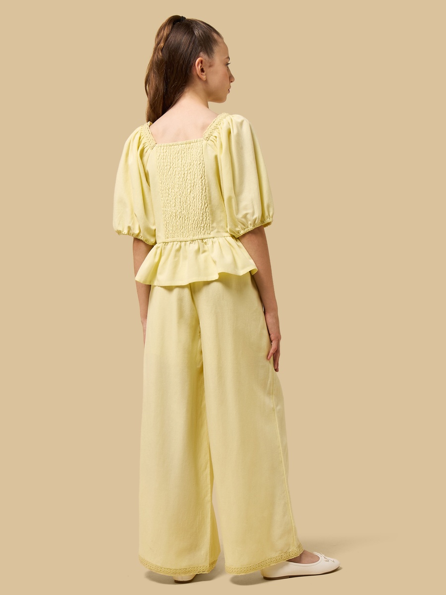 Bow Detail Puff Sleeve Peplum Top and Pants Set