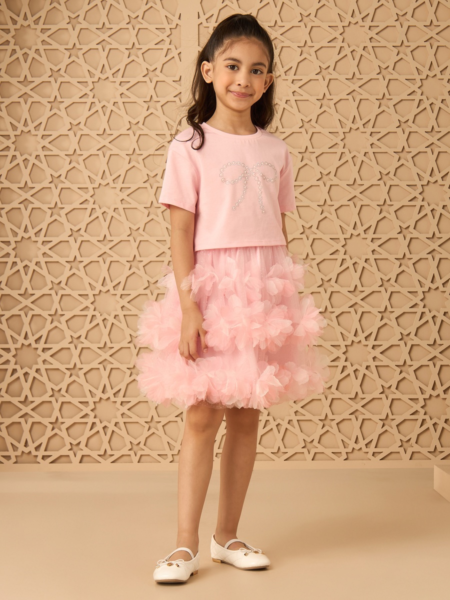 Embellished T-Shirt and Mesh Skirt Set