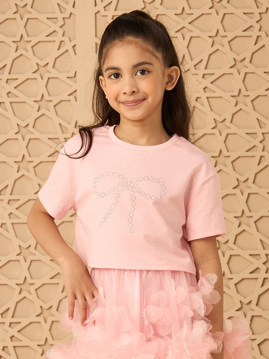 Embellished T-Shirt and Mesh Skirt Set
