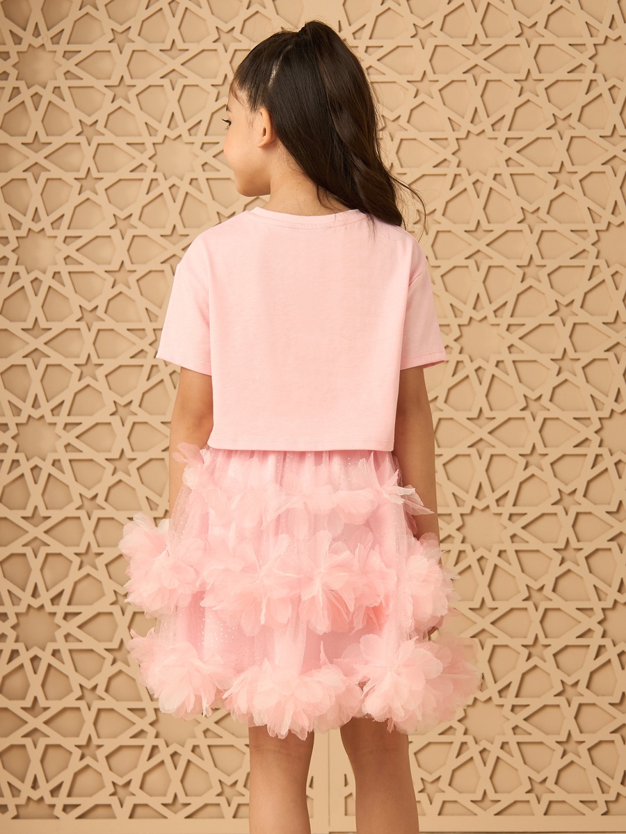Embellished T-Shirt and Mesh Skirt Set