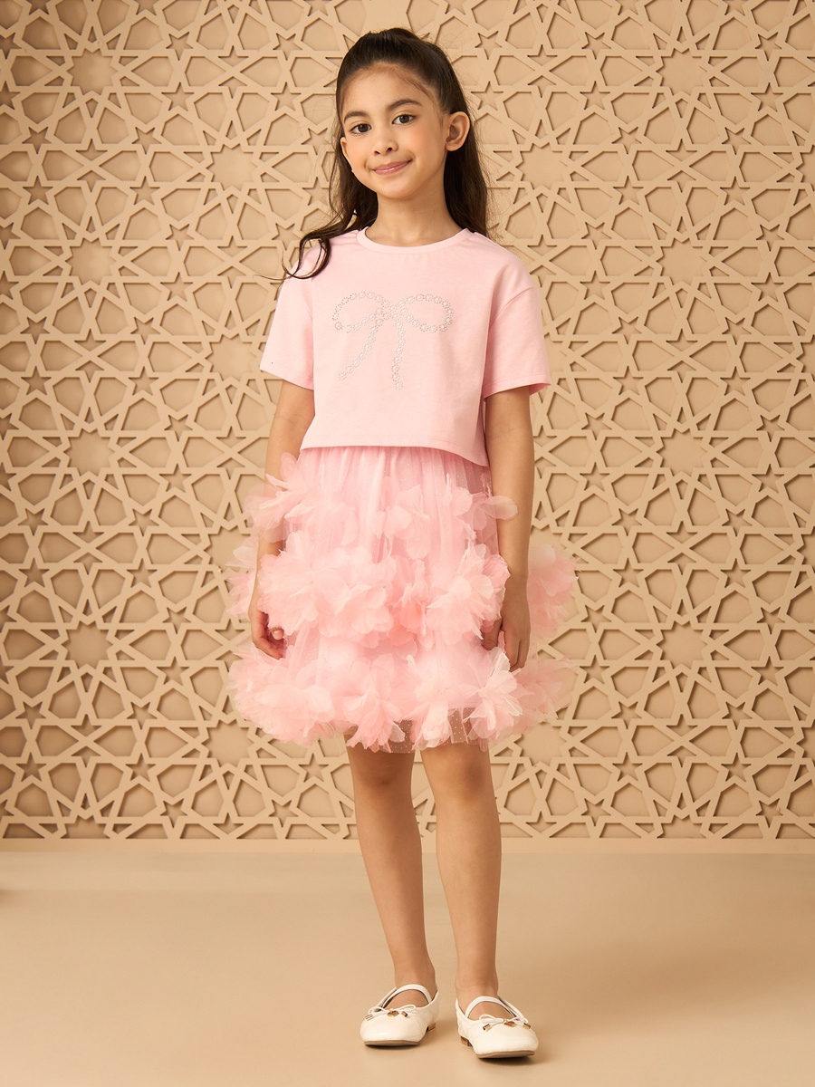 Embellished T-Shirt and Mesh Skirt Set