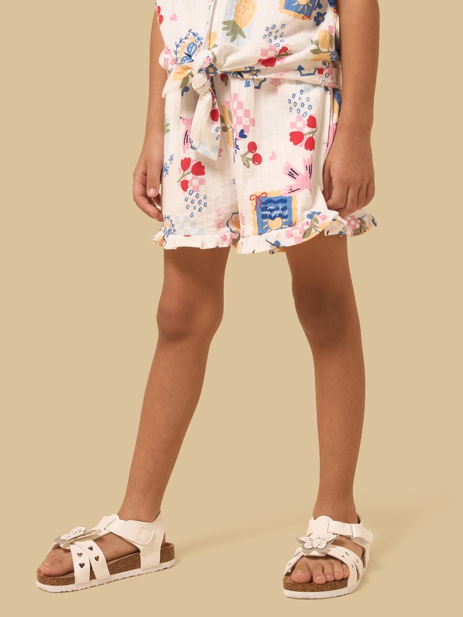 Printed Shorts with Ruffle Hem
