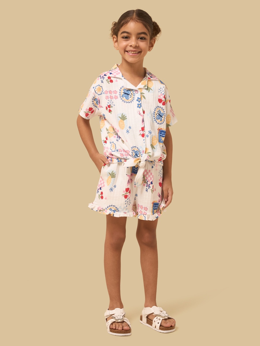Printed Shorts with Ruffle Hem