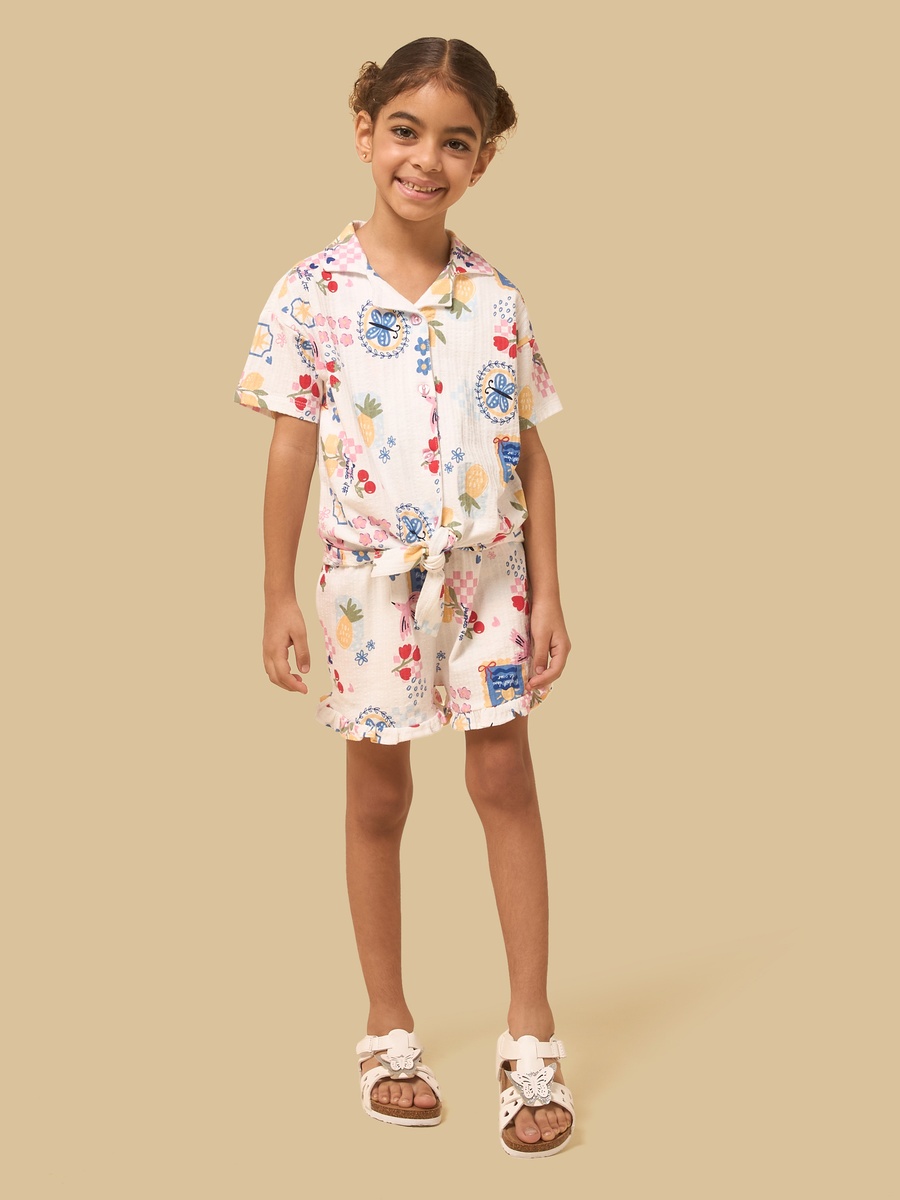 Printed Shorts with Ruffle Hem