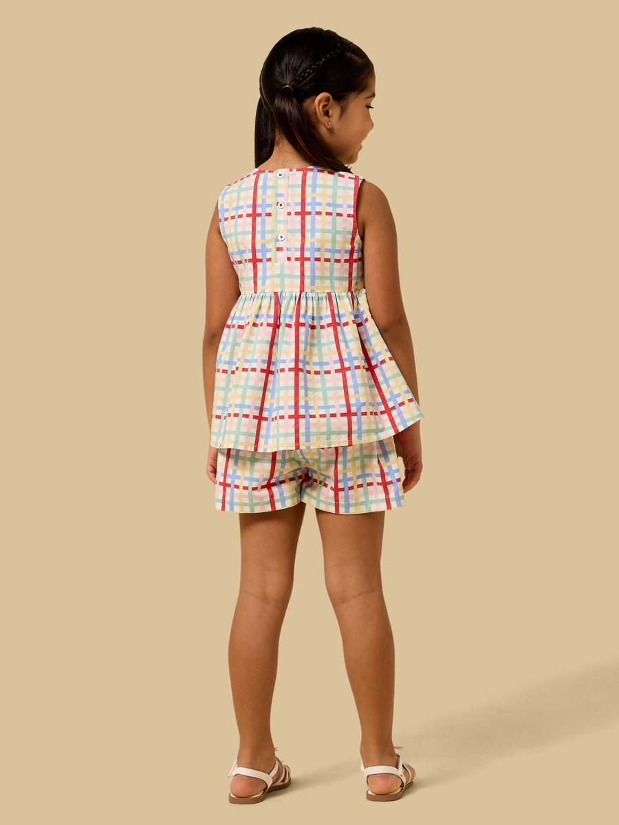 Printed Linen Blend Peplum Top with Shorts