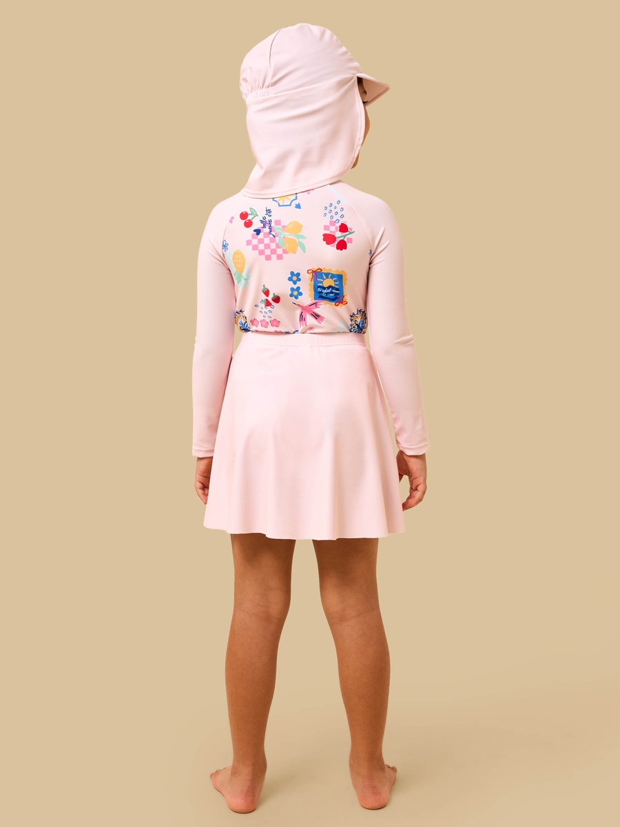 Graphic Print Swimsuit with Skirt and Cap