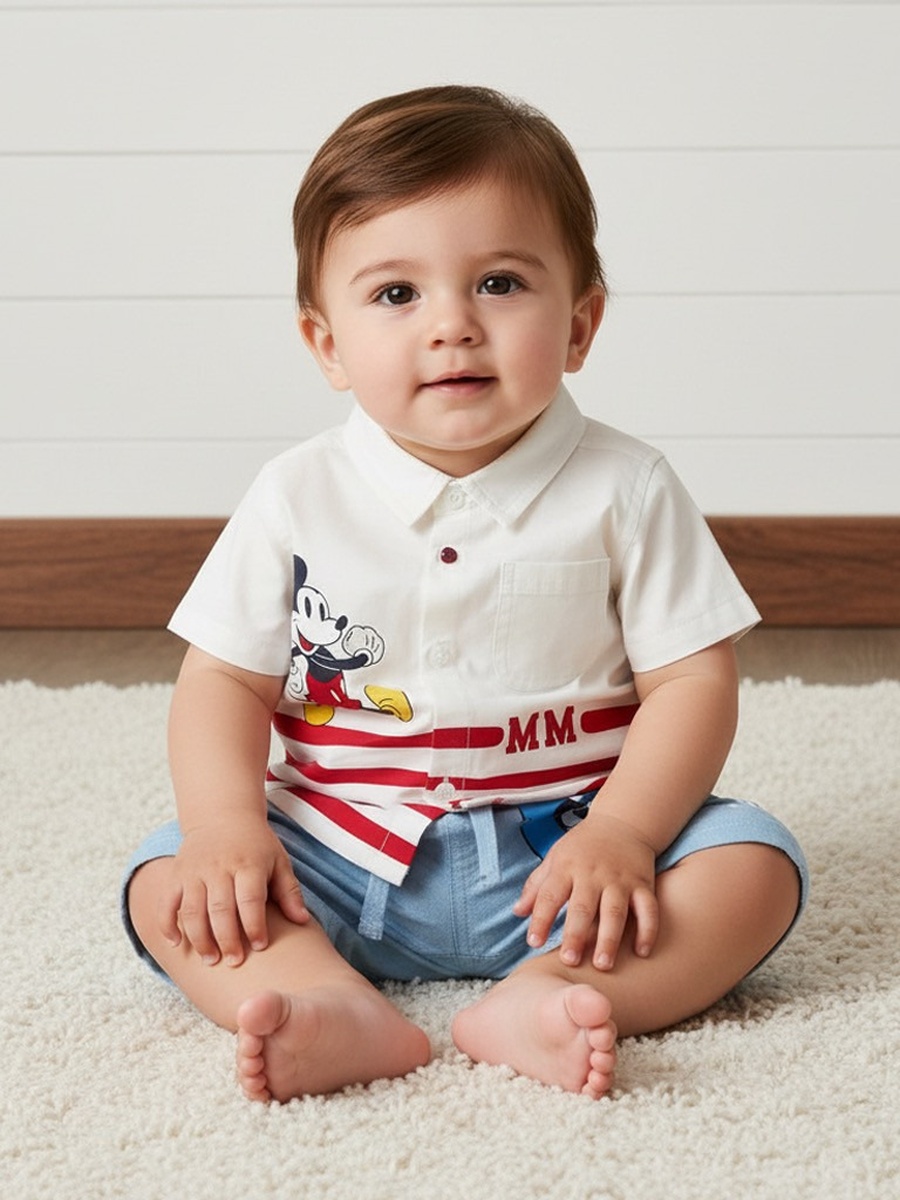 Mickey Mouse Print Shirt and Shorts Set