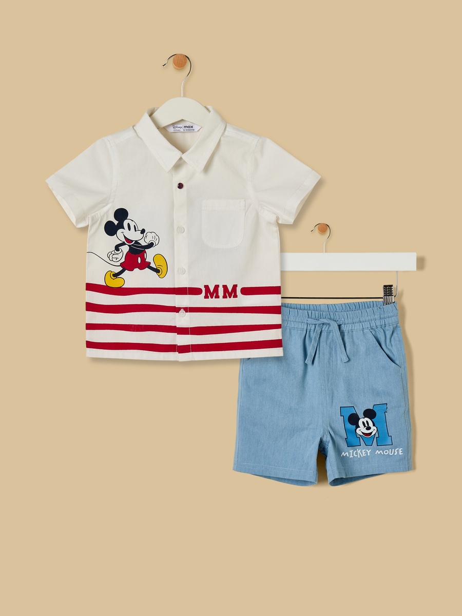 Mickey Mouse Print Shirt and Shorts Set