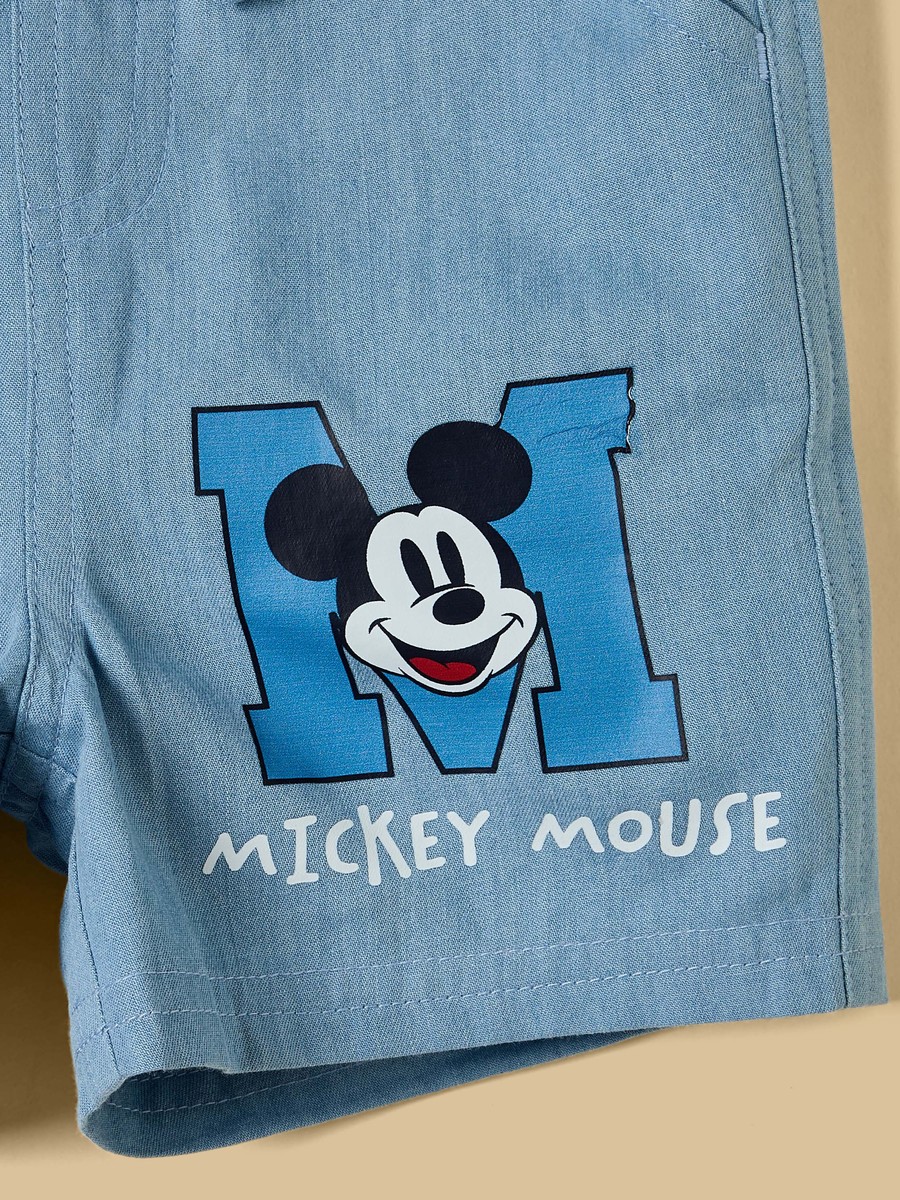 Mickey Mouse Print Shirt and Shorts Set