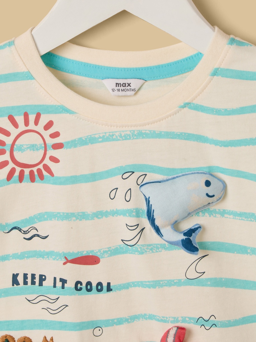 Aquatic 3D Applique Cotton T-Shirt and Shorts Set