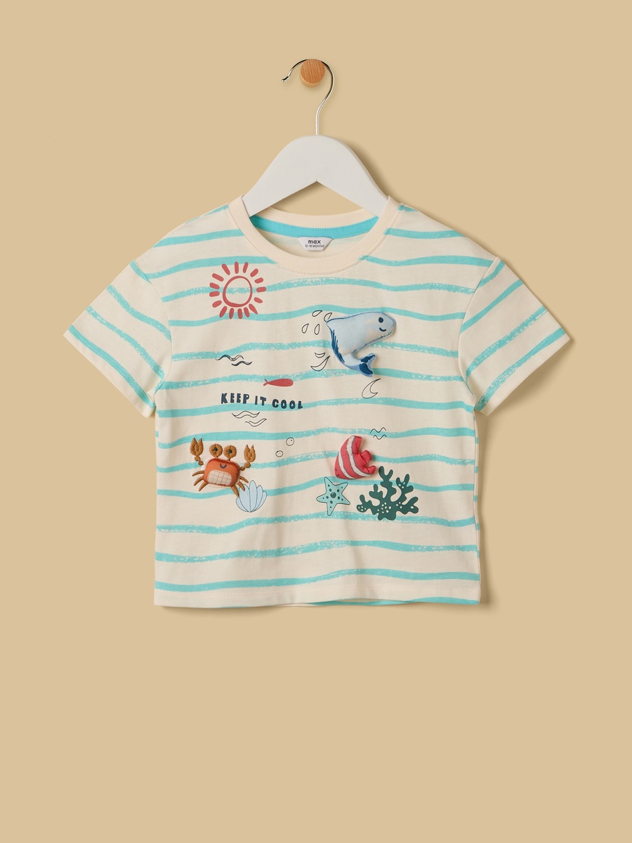 Aquatic 3D Applique Cotton T-Shirt and Shorts Set