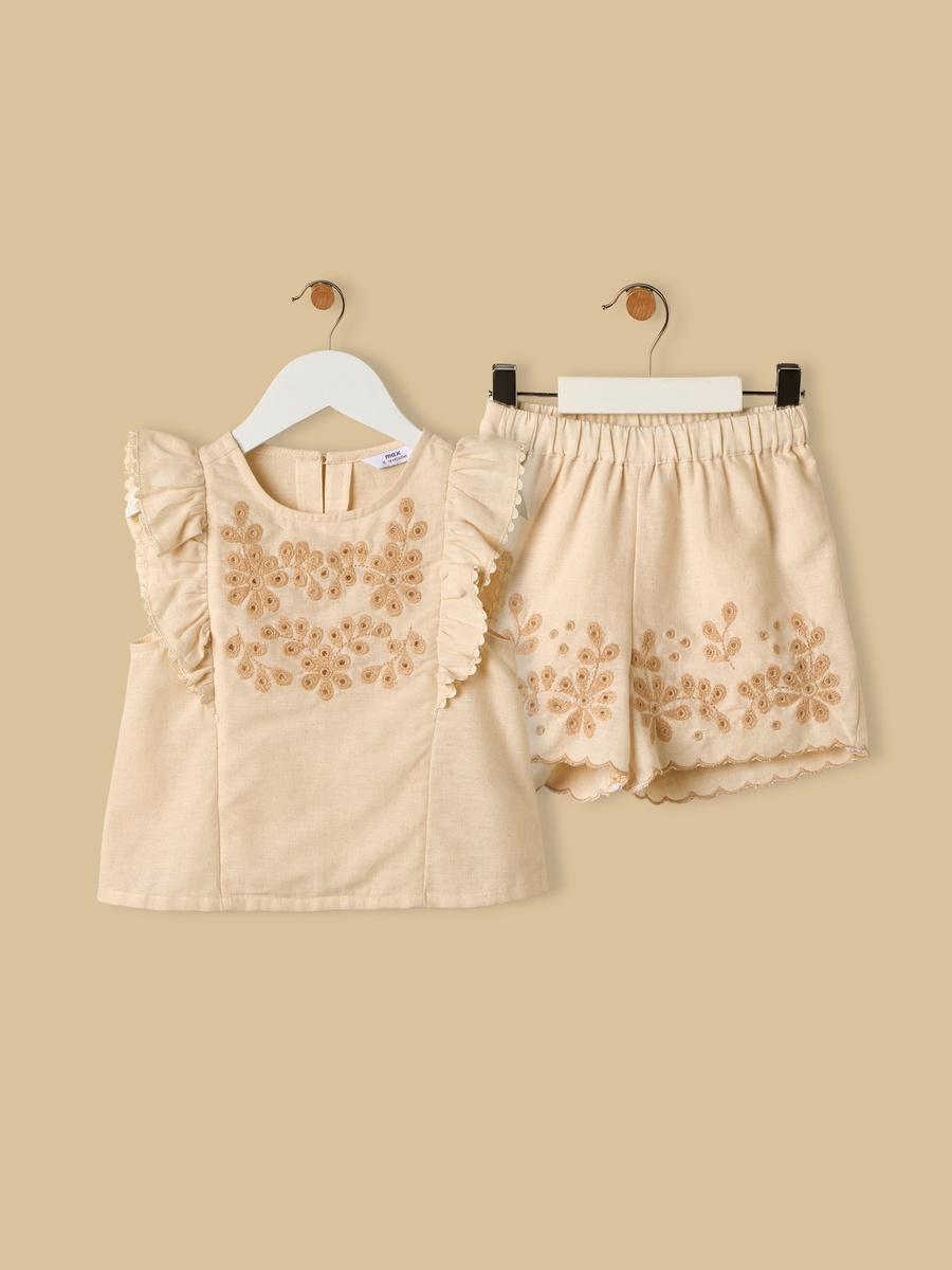 Embroidered Sleeveless Top and Shorts Set