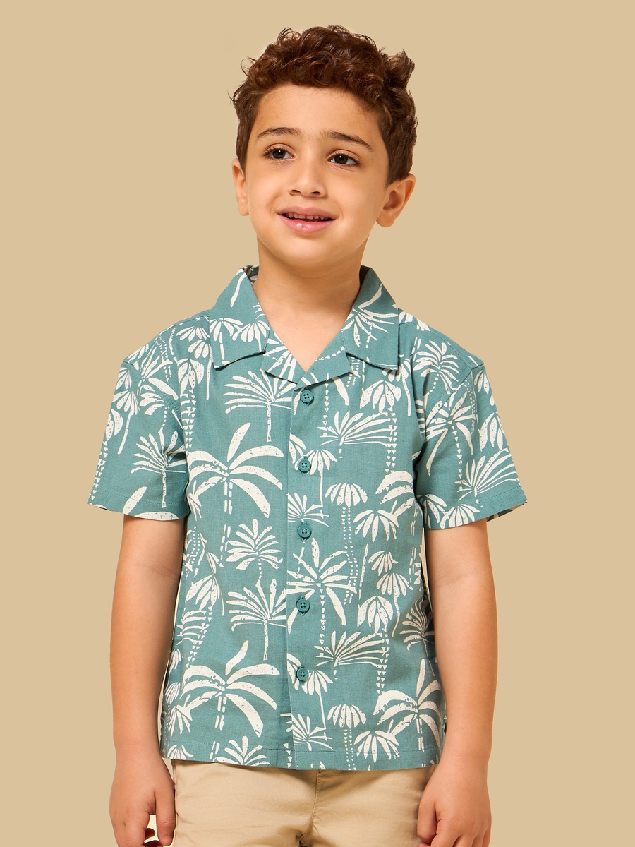 Palm Tree Print Linen Blend Shirt