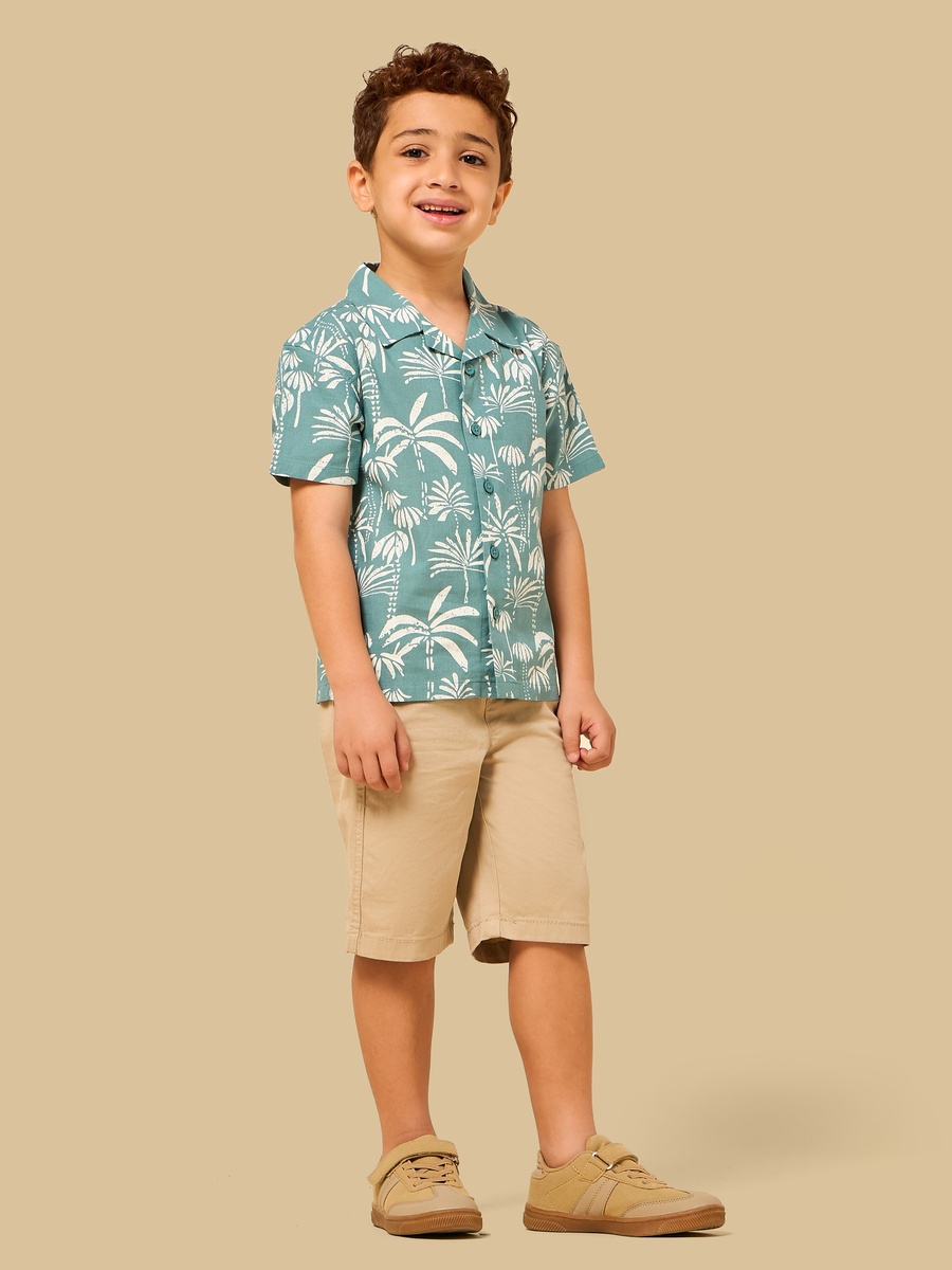 Palm Tree Print Linen Blend Shirt