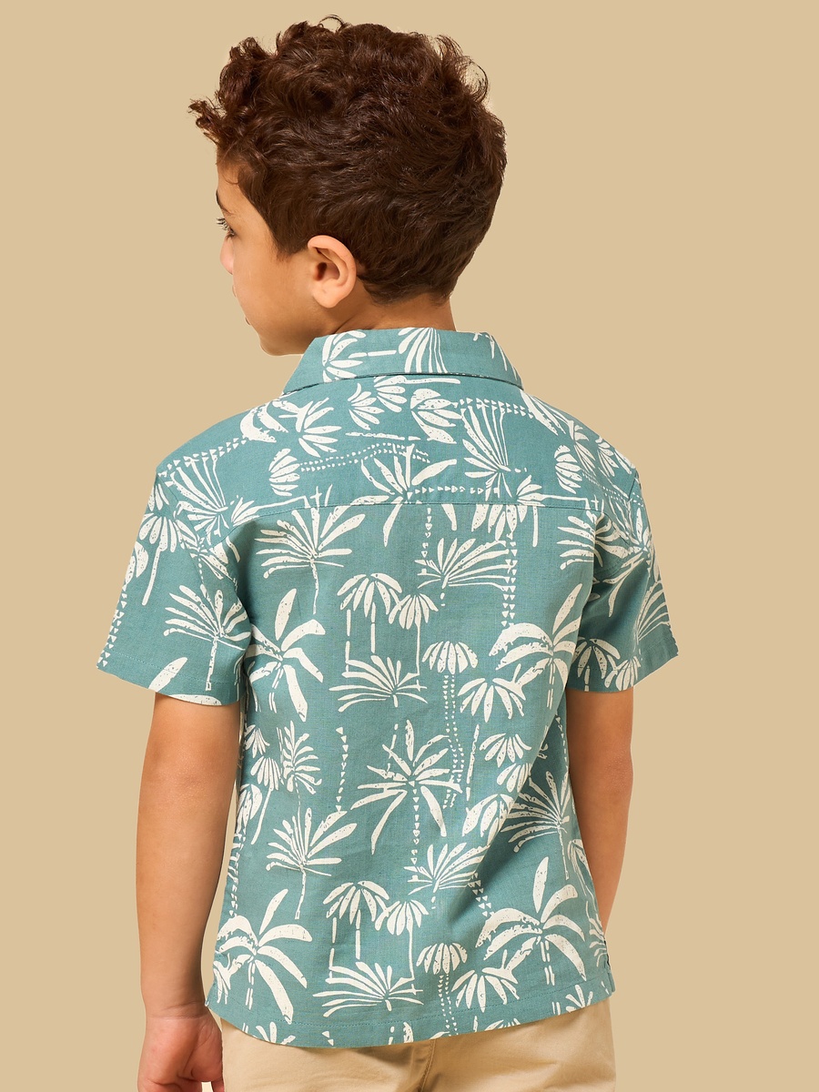 Palm Tree Print Linen Blend Shirt