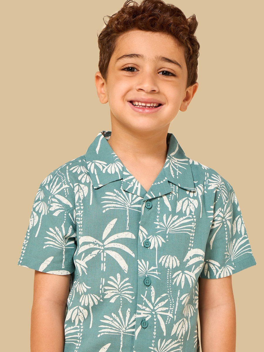 Palm Tree Print Linen Blend Shirt
