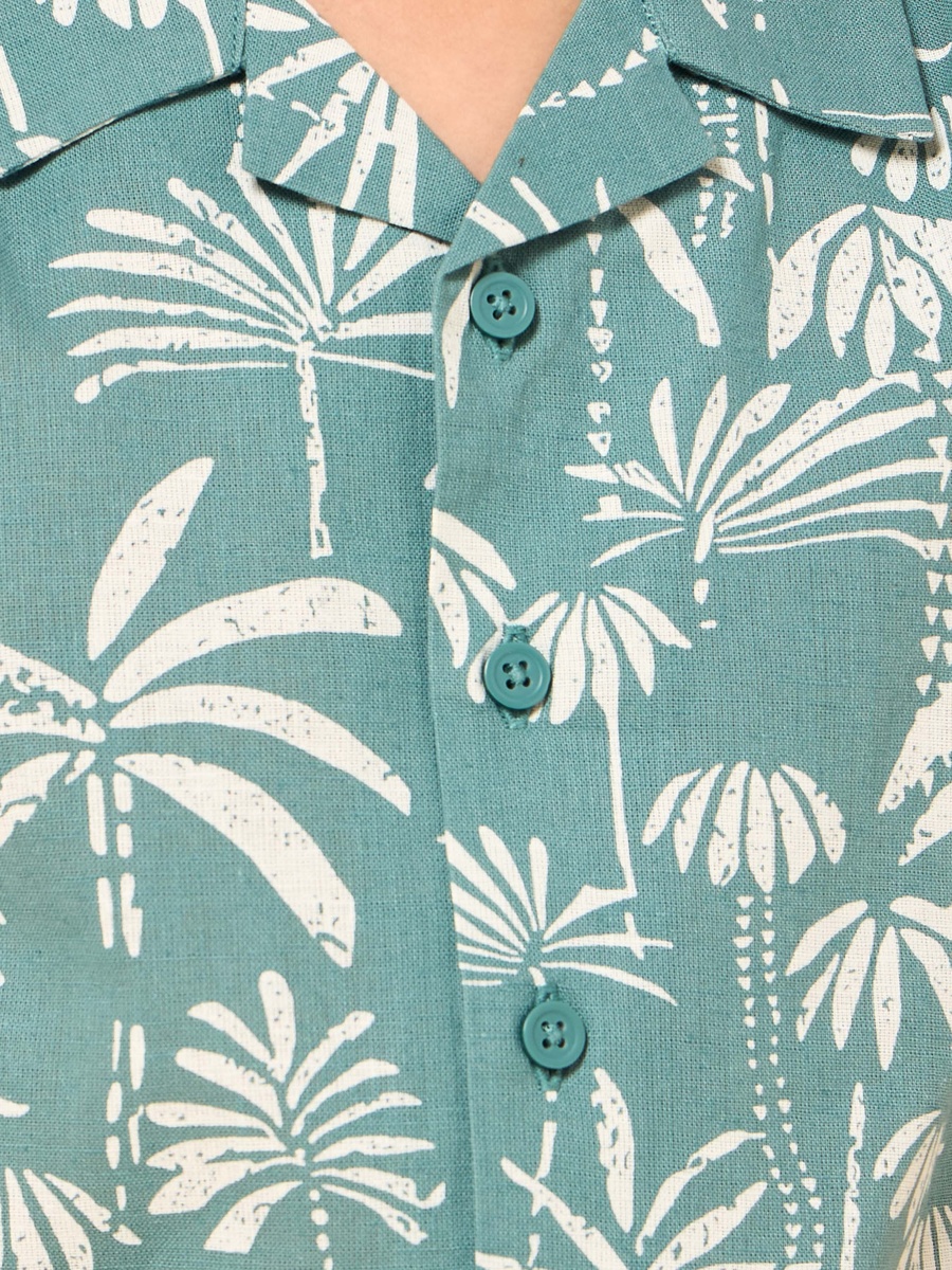 Palm Tree Print Linen Blend Shirt