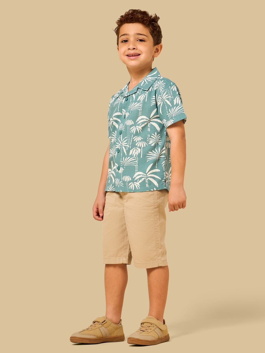 Palm Tree Print Linen Blend Shirt