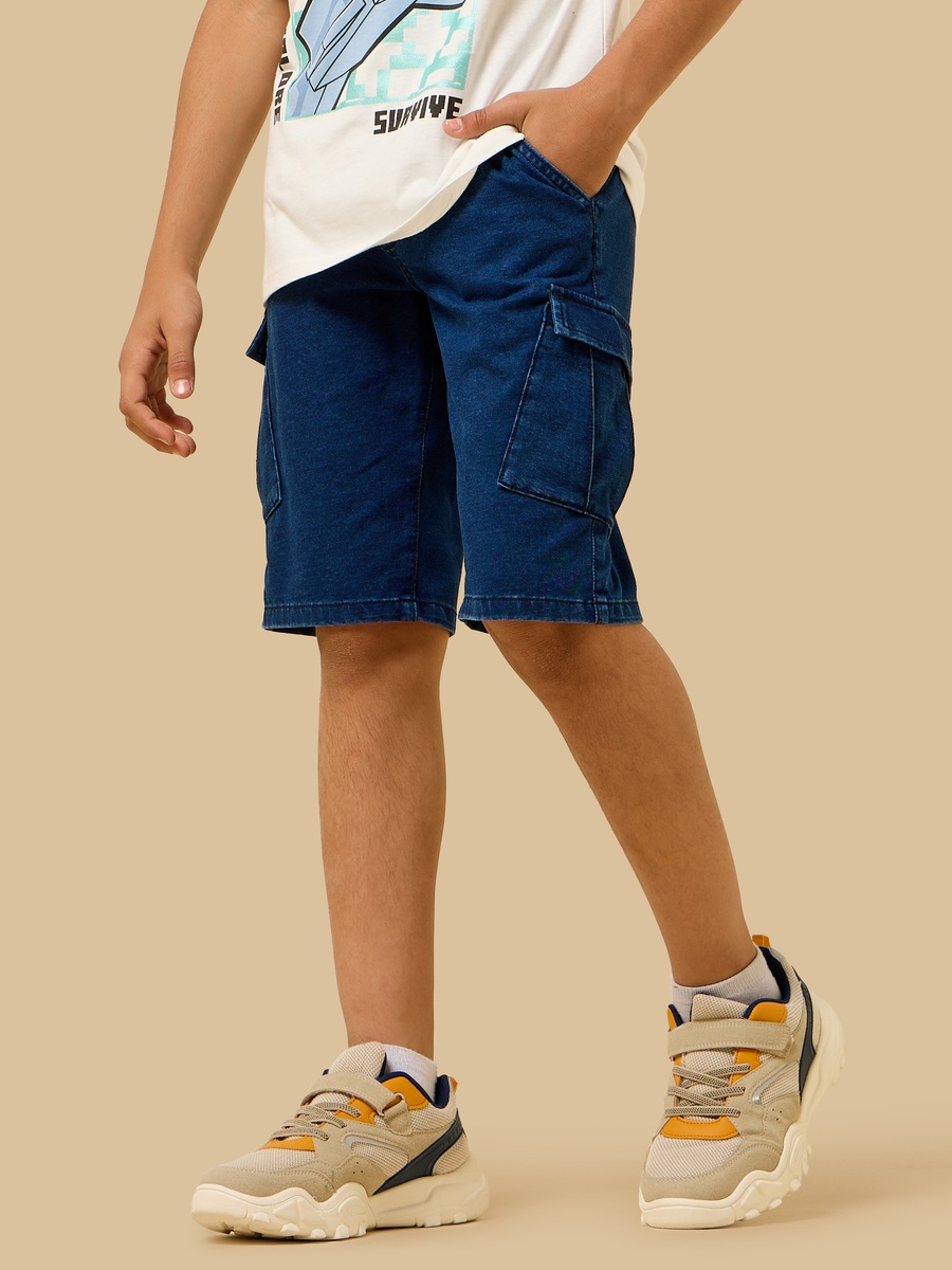Cotton Denim Cargo Shorts