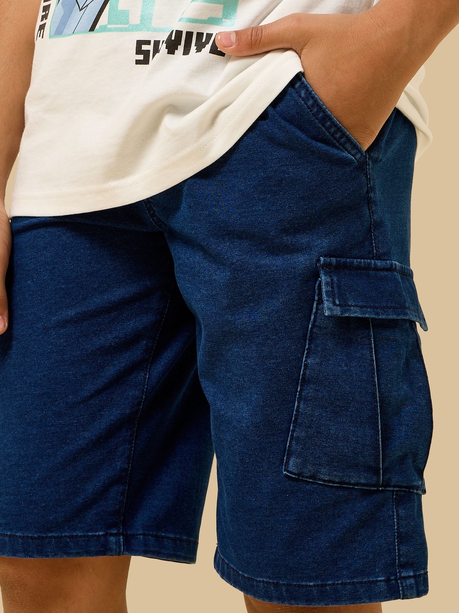 Cotton Denim Cargo Shorts