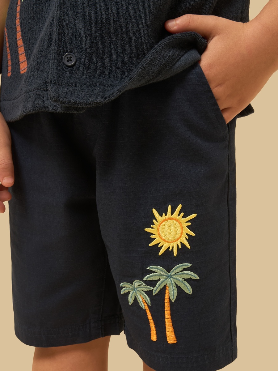 Embroidered Pull-On Shorts
