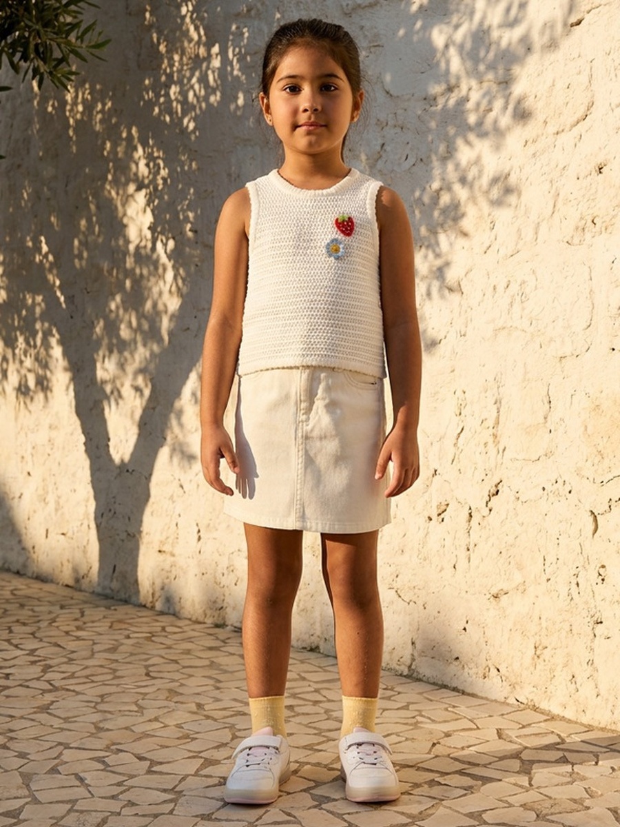 Applique Detail Sleeveless Cotton Crochet Top
