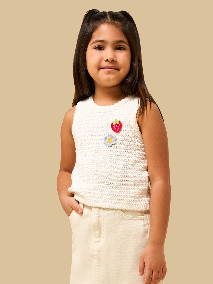 Applique Detail Sleeveless Cotton Crochet Top