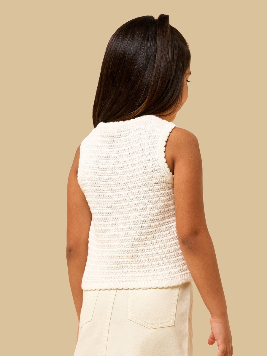 Applique Detail Sleeveless Cotton Crochet Top