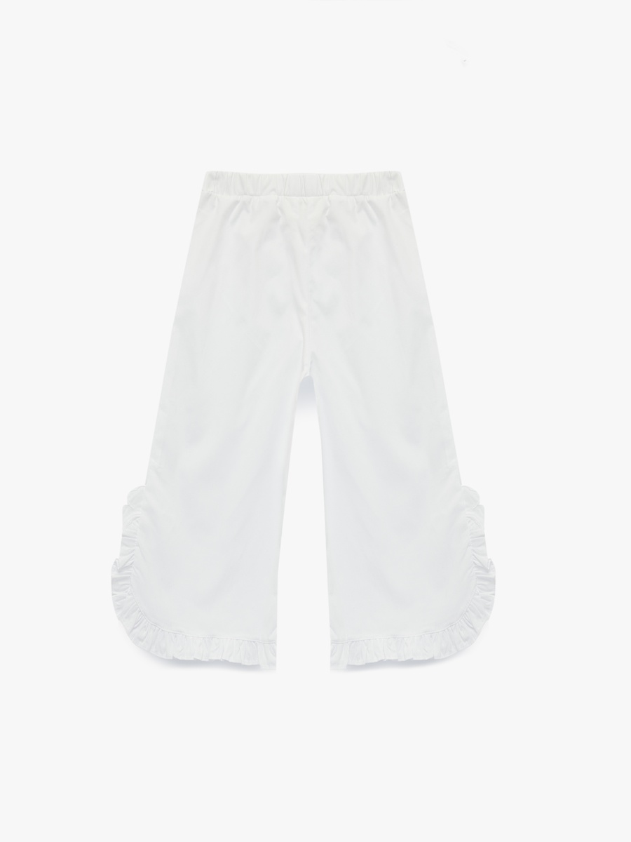 Plain Trousers with Ruffle Trim