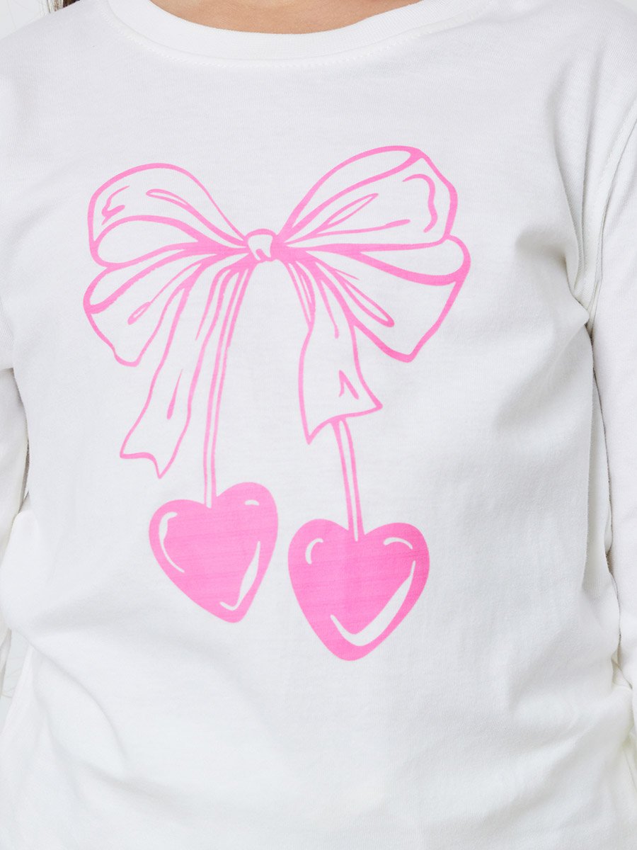 Girls Bow Print Cotton T-Shirt and Pyjama Set