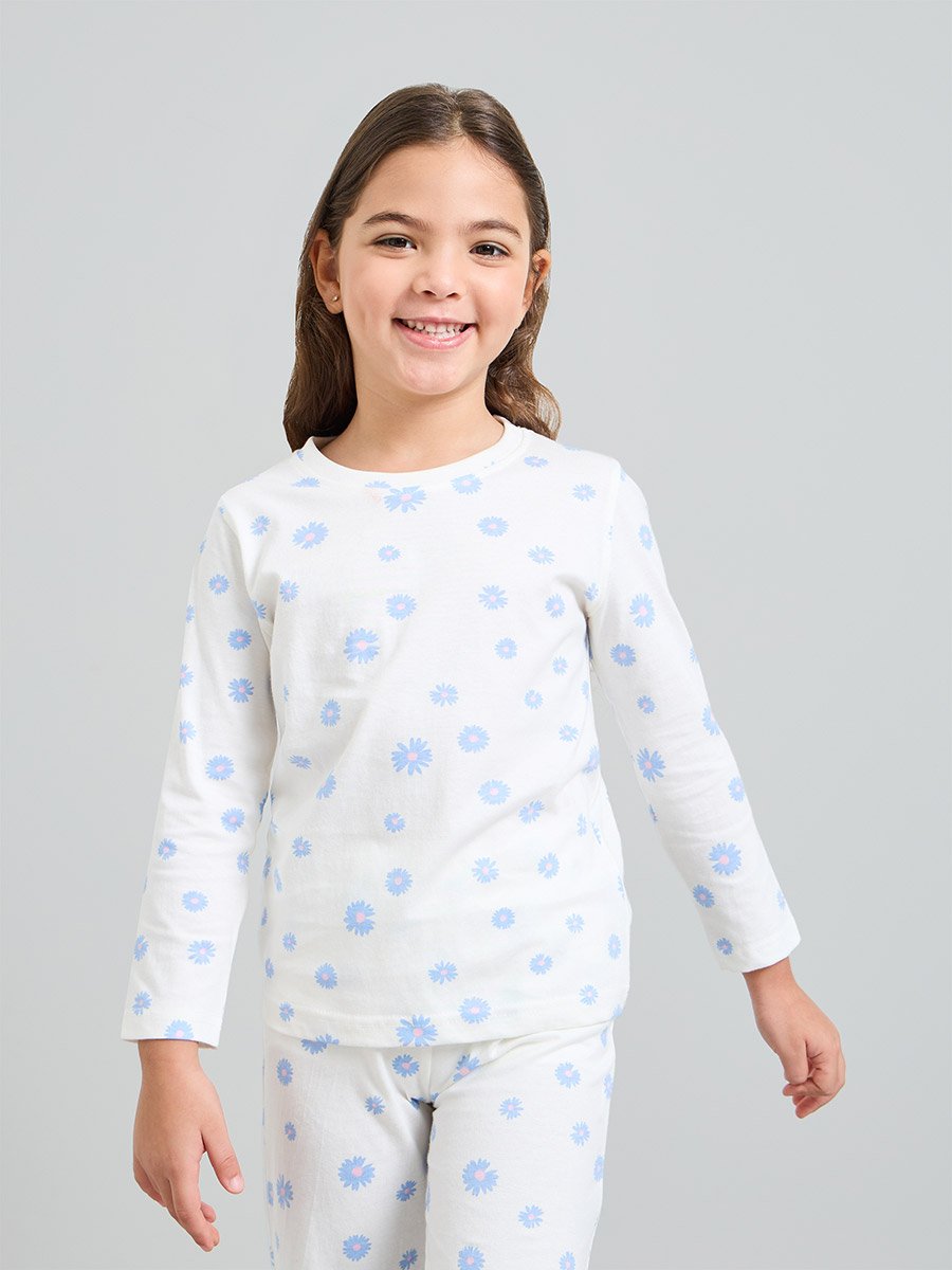 Girls Printed Long Sleeve T-Shirt and Pyjama Set