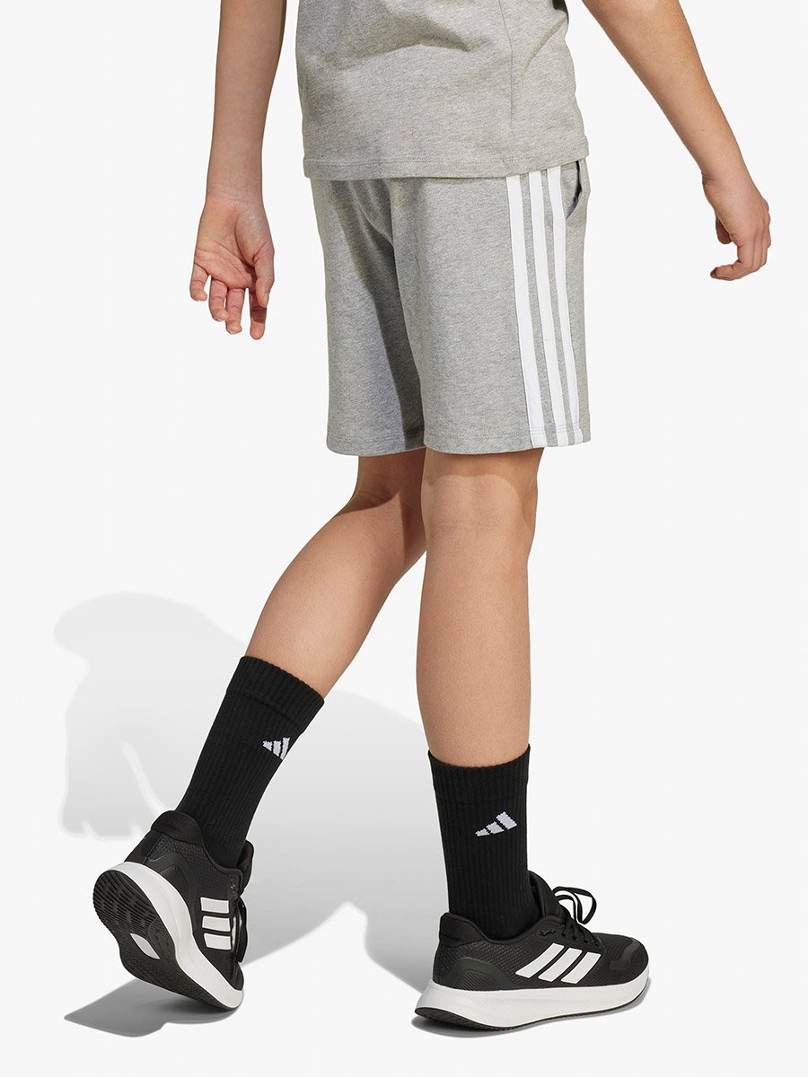 Grey 3-Stripes Cotton Knit Shorts
