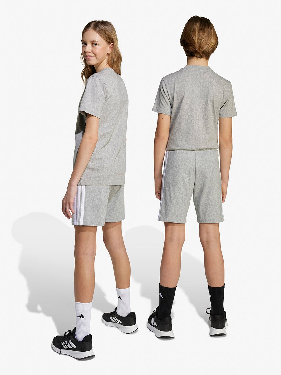 Grey 3-Stripes Cotton Knit Shorts