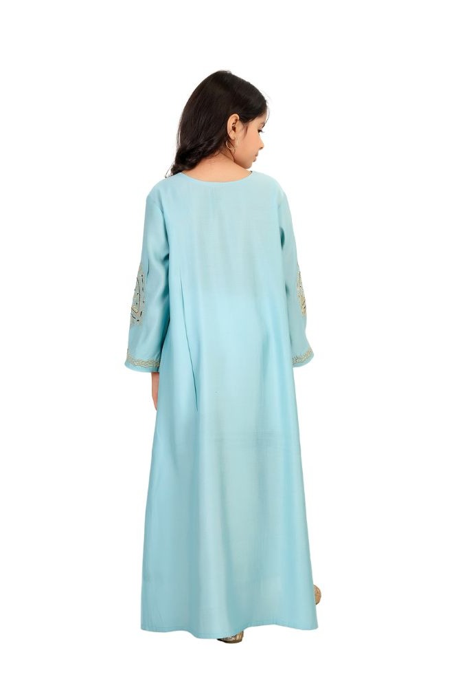 Girls Blue Embroidered A-Line Jalabiya
